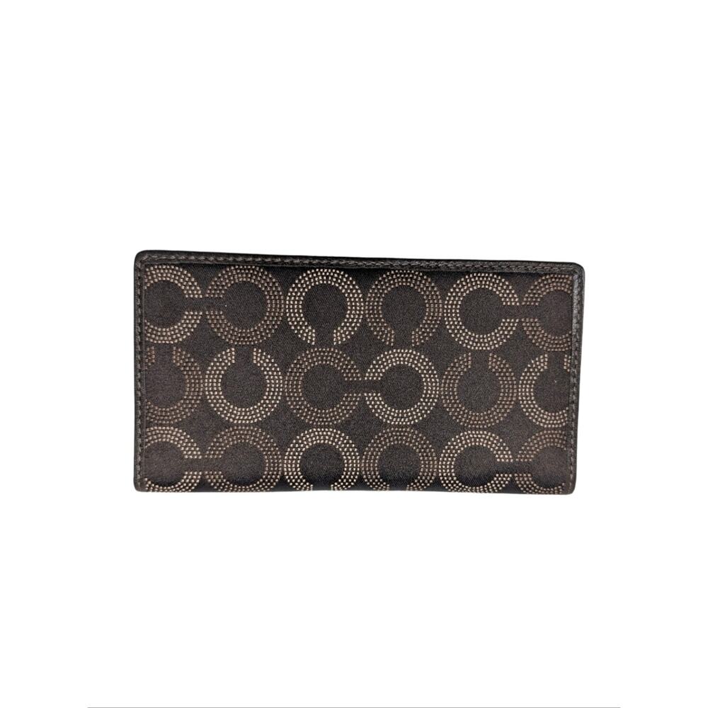 Coach Brown Madison Op Art Signature C Pink Leather Folding Checkbook Wallet